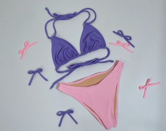Girly Lavender & Pink high cut bikini swimsuit