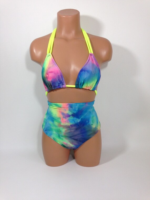 high waisted tie dye swimsuit