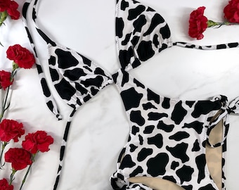 Traje de baño de una pieza con estampado de vaca
