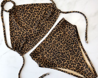 Leopard halter high waist swimsuit