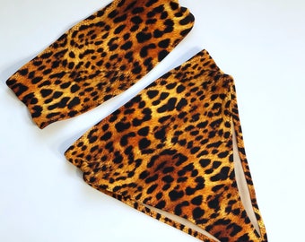 High Waist Cheeky Swimsuit Leopard Animal Print