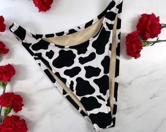 Women’s High Leg Cheeky Bikini Bottom Cow Print
