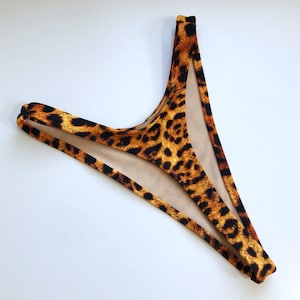 Women's High Leg Thong Leopard Print Bikini Bottom