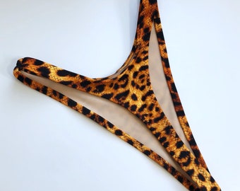 Women's High Leg Thong Leopard Print Bikini Bottom