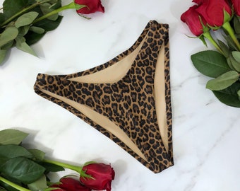 Women's Leopard High Leg Bikini Bottom