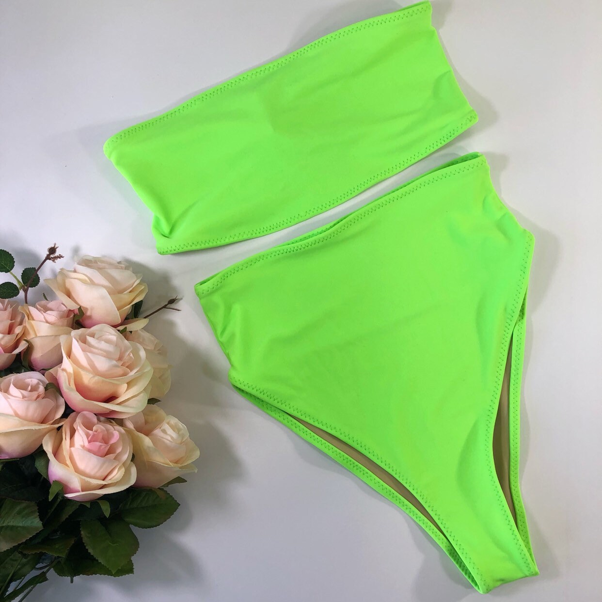 Lime Green High Waist Cheeky Bathing Suit | Etsy
