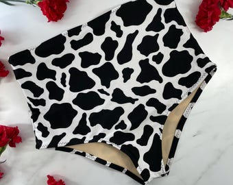High Waisted Swimsuit Bottom Cow Print