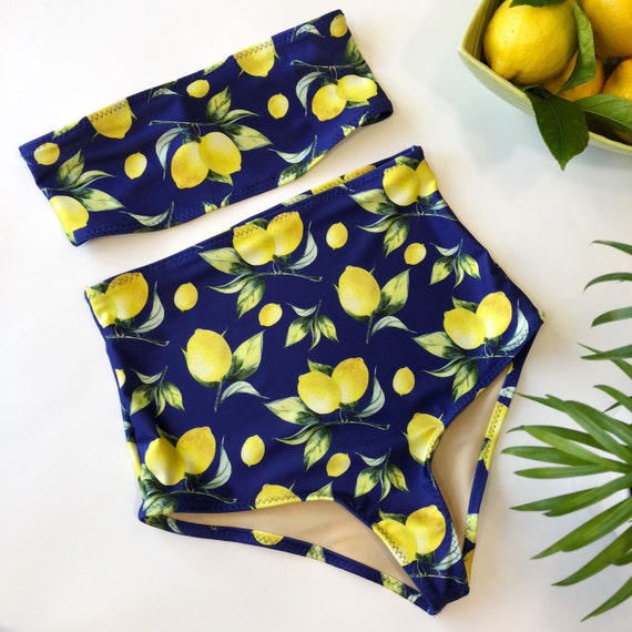 Women's Lemon Print High Waist Swimsuit