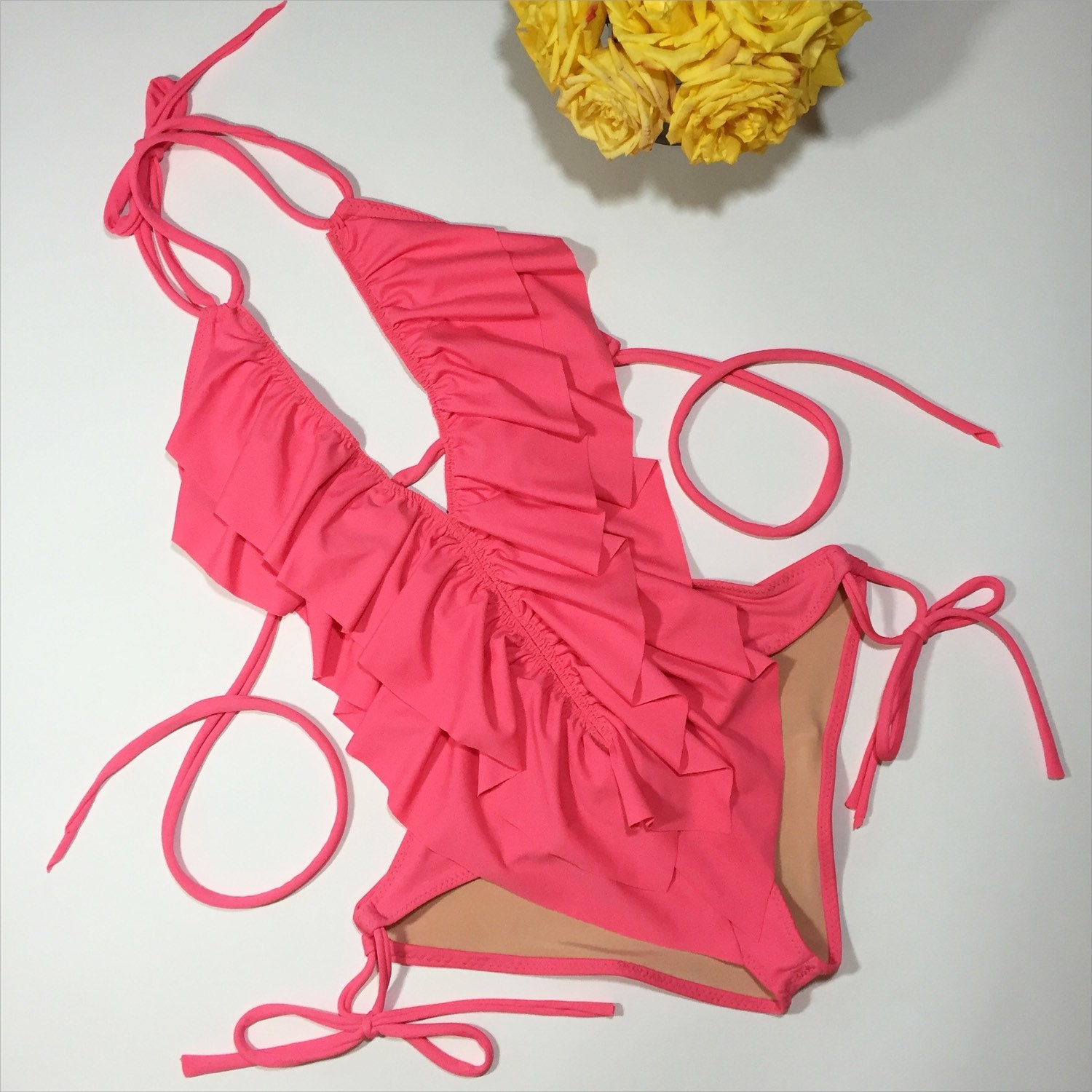 Women's Sexy Low Cut One Piece Ruffle Swimsuit Etsy