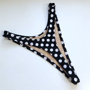 Women&#39;s High Leg Polka Dot Thong Bikini Bottom