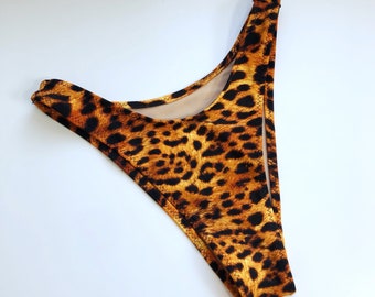 Women's High Leg Cheeky Bikini Bottom Animal Leopard Print