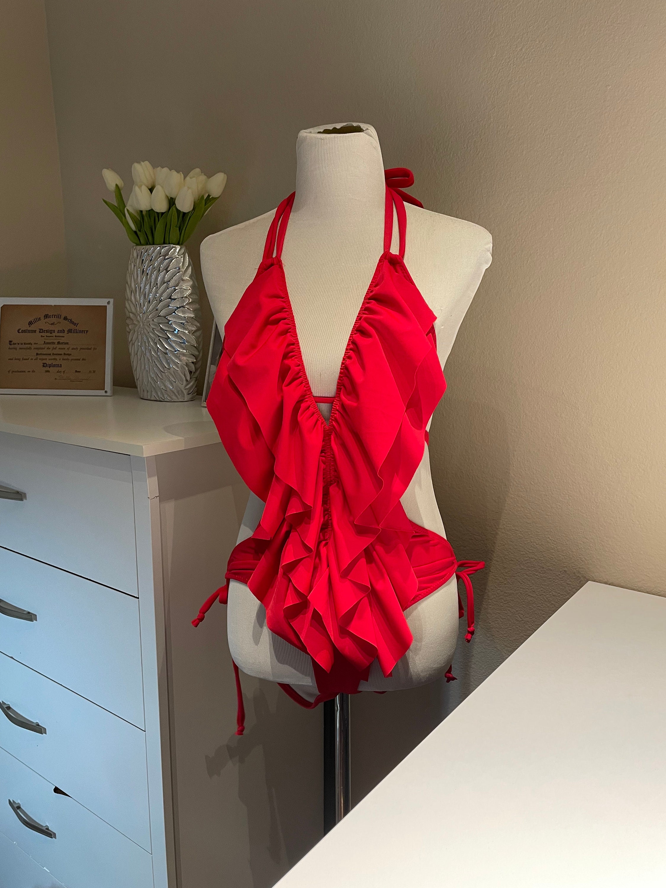 Women's Sexy Low Cut One Piece Ruffle Swimsuit Monokini Etsy