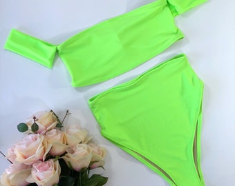 Neon Green High Waist Swimsuit