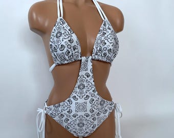 One Piece Swimsuit Bandana Print