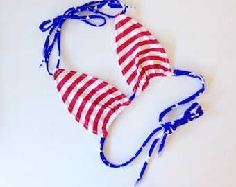 American Flag Stripes Women's Bikini Top