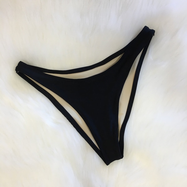 Women's Black High Leg cheeky Bikini Bottom