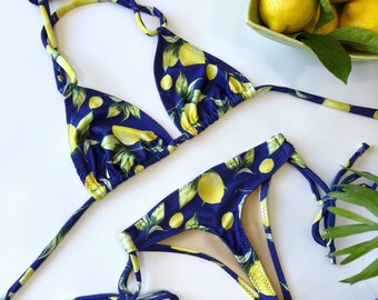 Women's Thong Bikini Lemon Print