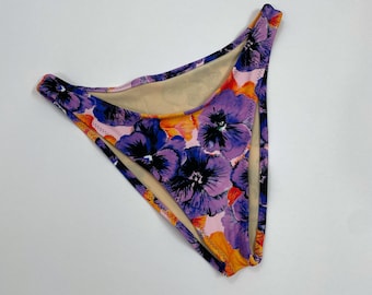 Women’s purple & neon orange floral Cheeky High Leg Bikini Bottom