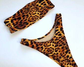 Women's High Leg Cheeky Leopard Print Bikini