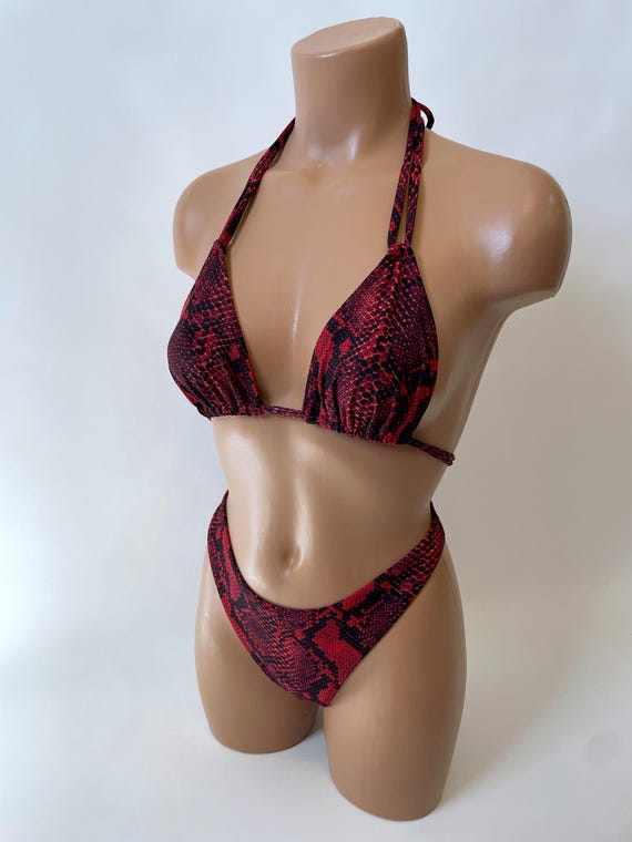 High Cut Thong Bikini Snake Print