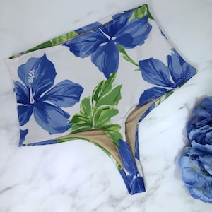 Women’s Hawaiian print High Waist Thong Swimsuit Bottom, ready to be shipped