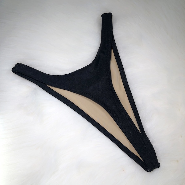 High Leg Black Thong Bikini Bottom