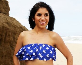 American flag ruffle bathing suit top