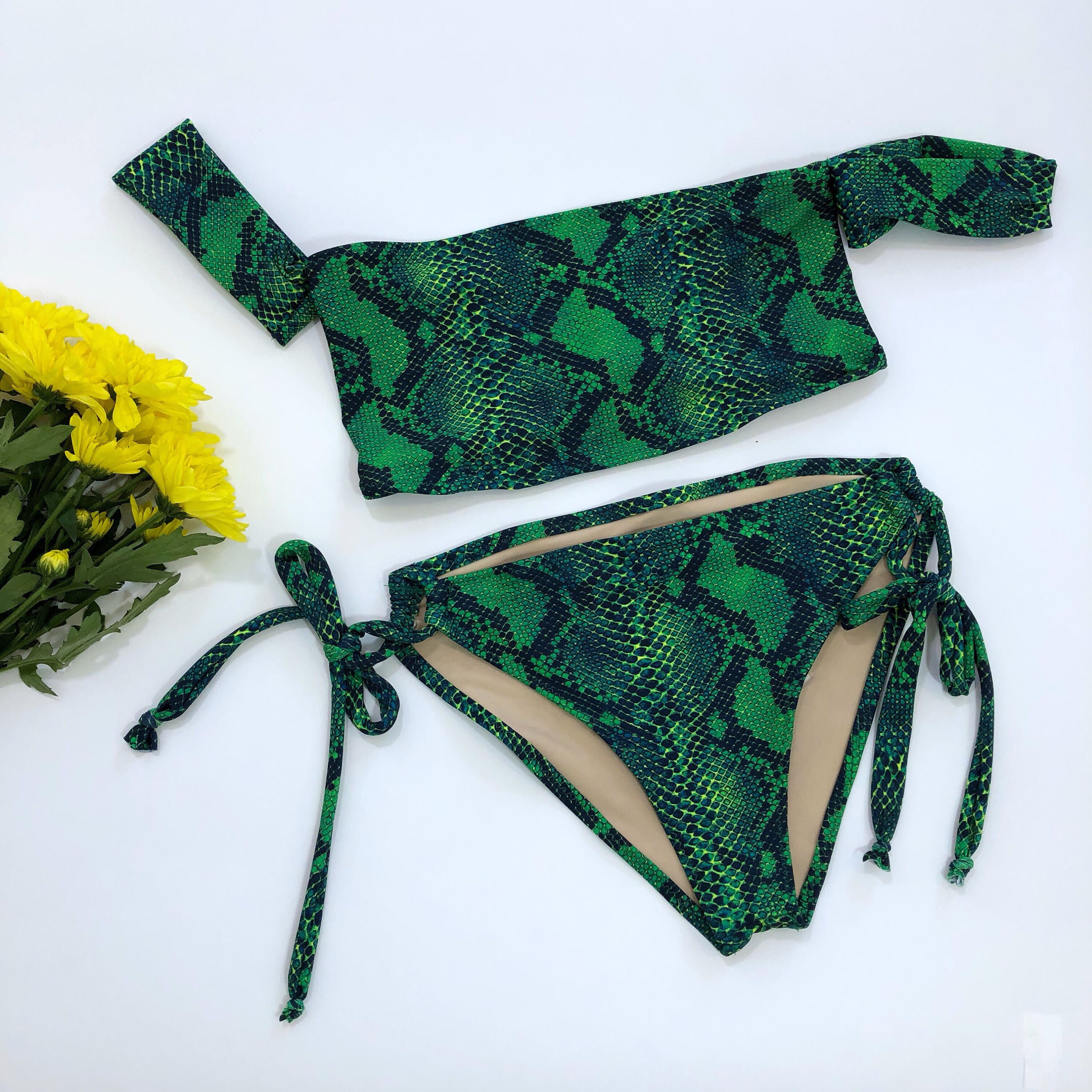 Snake Print Bandeau Bikini Two Piece Swim Set main image 1