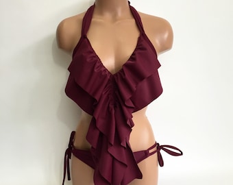 Women's long ruffled swimsuit