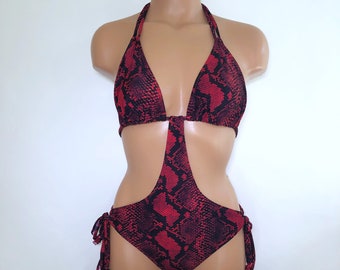Women’s Red Snake One Piece Swimsuit Black Red
