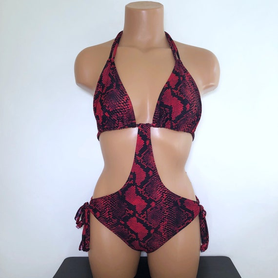 Red snakeskin swimsuit sale