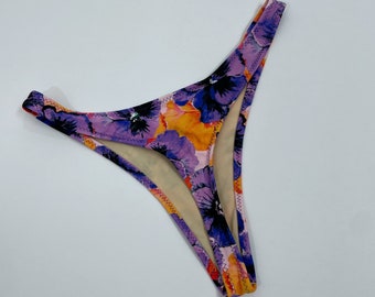 Women's High Leg Thong floral Bikini Bottom