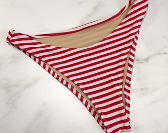 Red & White Striped High Hip Bikini Bottom