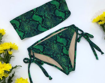 Traje de baño bikini bandeau con estampado de serpiente para mujer