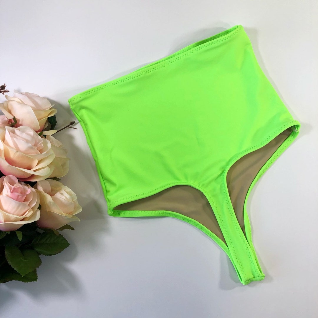 Neon Green High Waist Thong Swimsuit Bottom Etsy