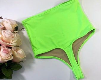 Women's Neon Green High Waist Thong Swimsuit Bottom small, ready to be shipped