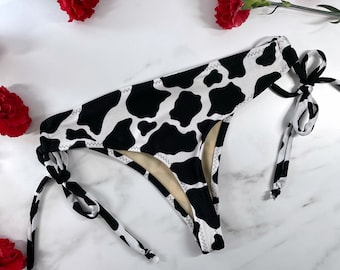 Women's Cow Print Thong Bikini Bottom Swimsuit