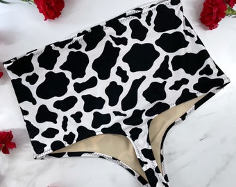Women's High Waist Thong Cow Print Swimsuit Bottom