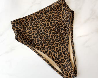 Women's Leopard High Waist Swimsuit Cheeky Bottom Separates