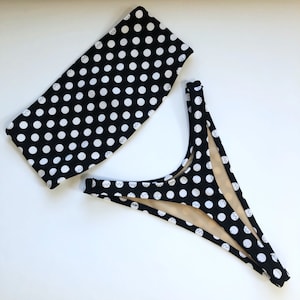 Women&#39;s High Leg Black Polka dot Thong Bikini