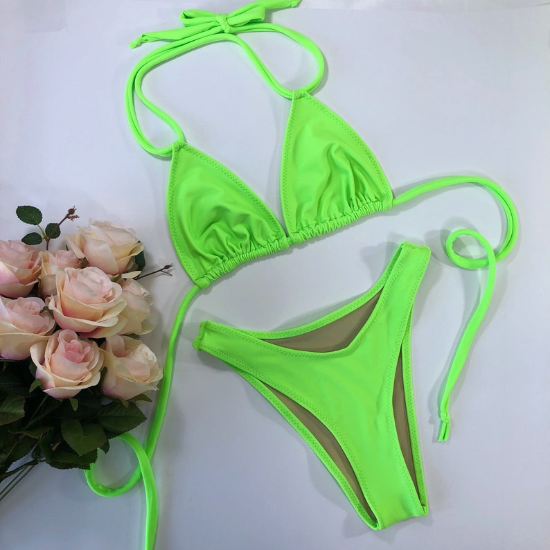 Neon green high leg bikini image 1