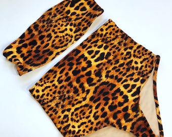 Women's High Waist Leopard Swimsuit Animal Print