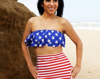 Women’s USA Flag High Waist Swimsuit