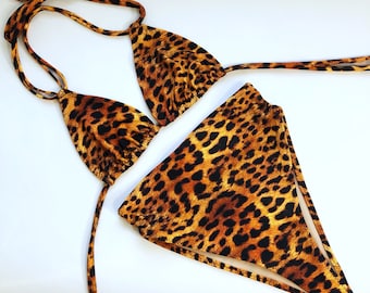 Women's Cheeky Leopard High Waisted Swimsuit