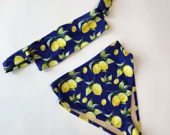Women's Lemon print High Waist Sleeve Swimsuit