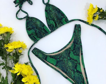Women's Snake Print Cheeky Bikini