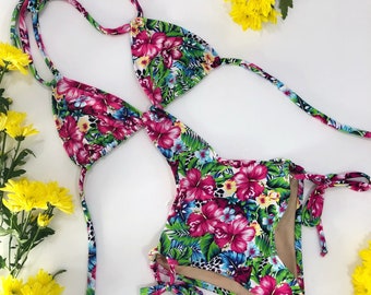 Women's One Piece Tropical Swimsuit small, ready to be shipped