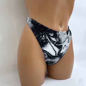 Women’s black and white tie dye high cut bikini bottom
