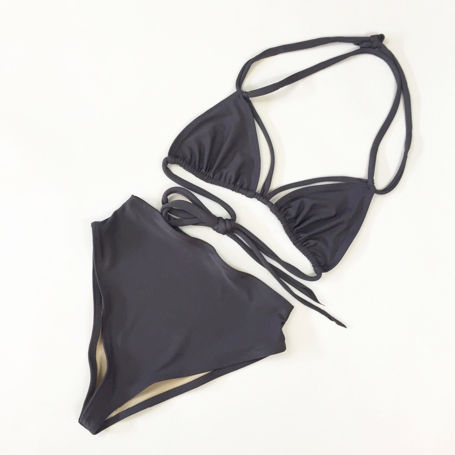 Strappy High Waist Swimsuit, Women's Bathing suit Handmade