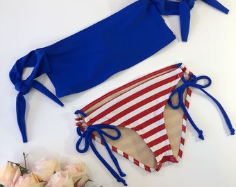 Women's Sailor Tie Sleeve Bathing Suit Bikini